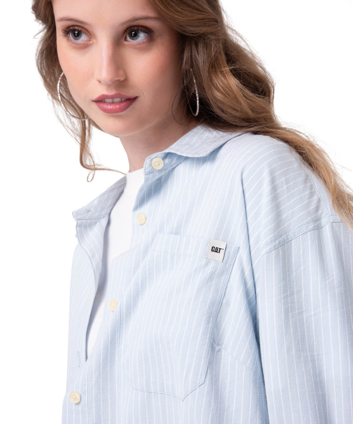 Camisa Manga Larga Mujer Oversized Celeste Cat