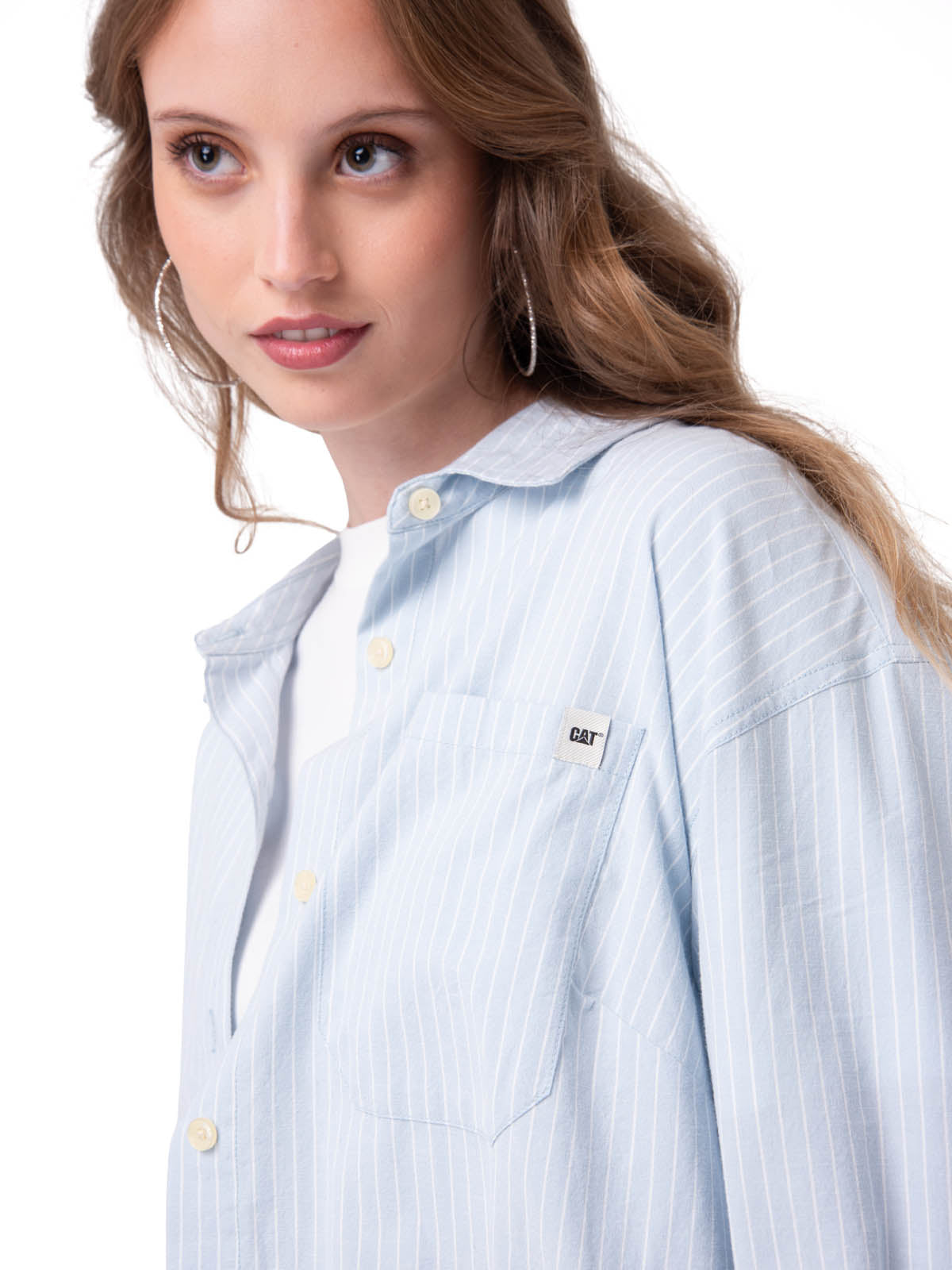 Camisa Manga Larga Mujer Oversized Celeste Cat