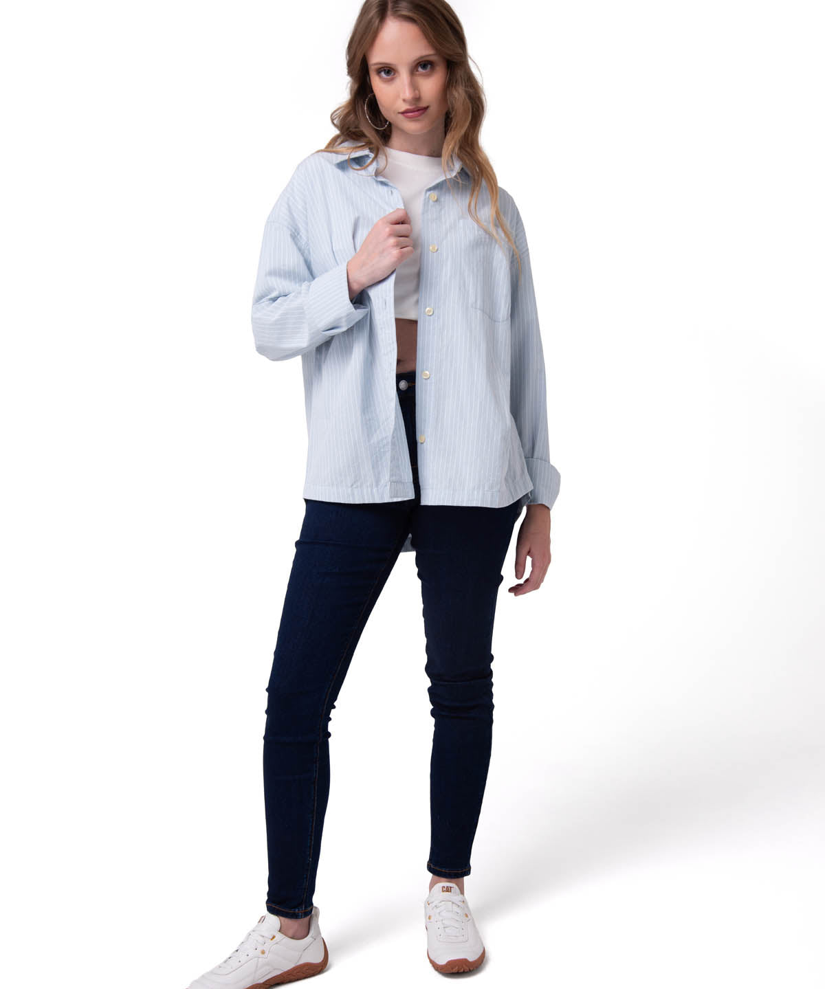 Camisa Manga Larga Mujer Oversized Celeste Cat