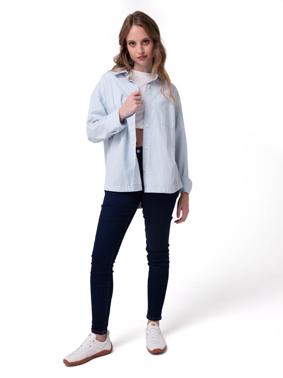 Camisa Manga Larga Mujer Oversized Celeste Cat