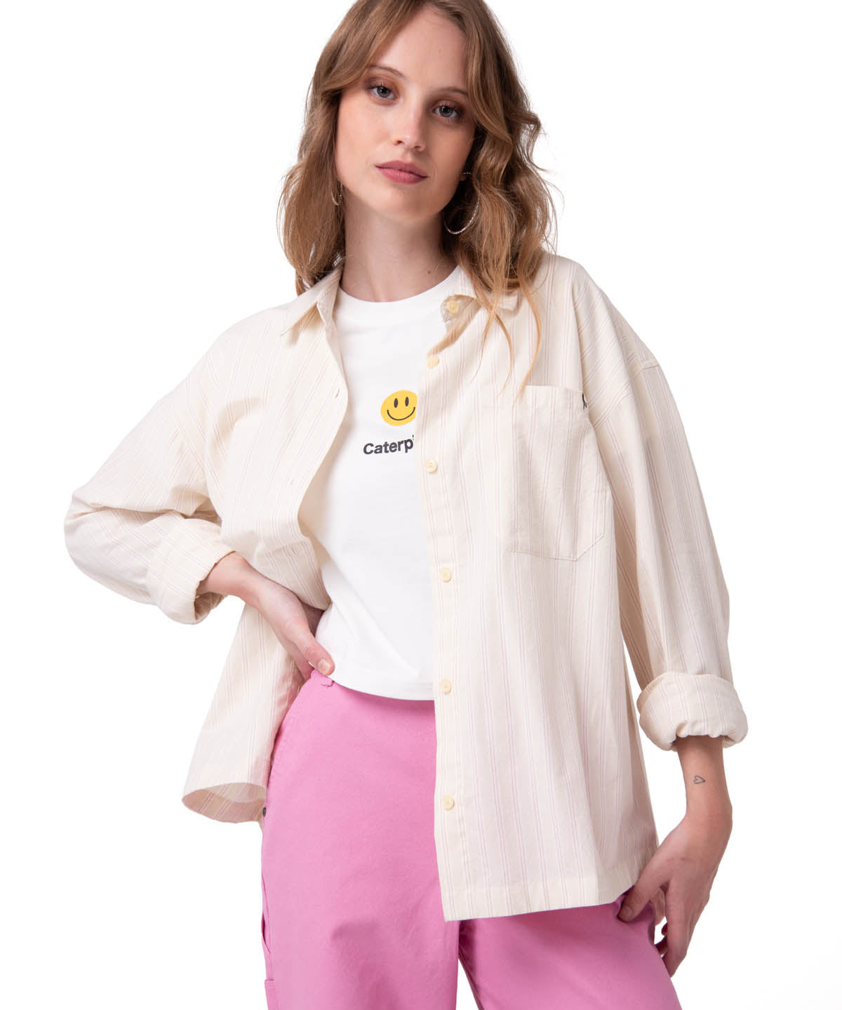 Camisa Manga Larga Mujer Oversized Blanco Cat