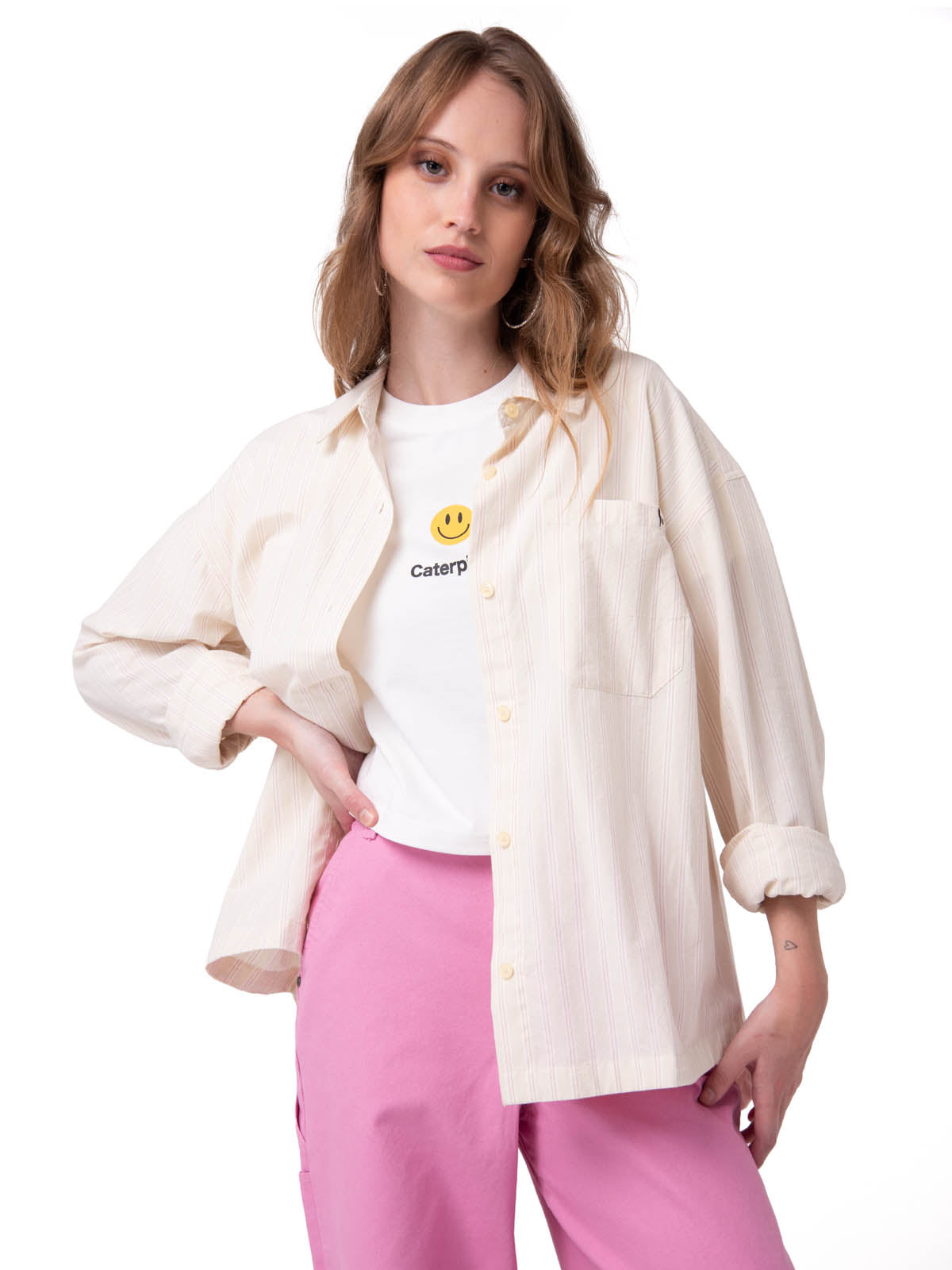 Camisa Manga Larga Mujer Oversized Blanco Cat