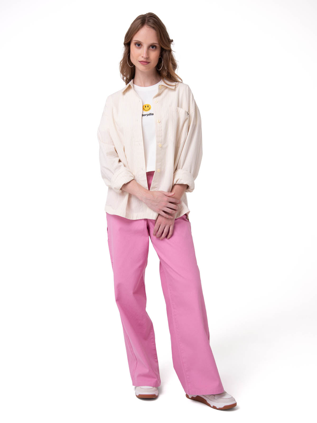 Camisa Manga Larga Mujer Oversized Blanco Cat