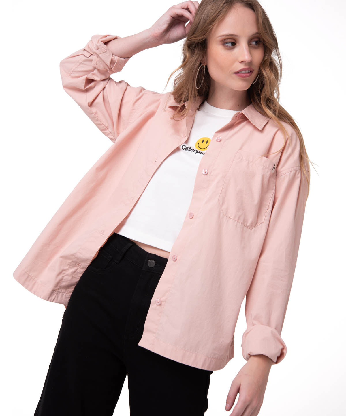 Camisa Manga Larga Mujer Oversized Rosa Cat