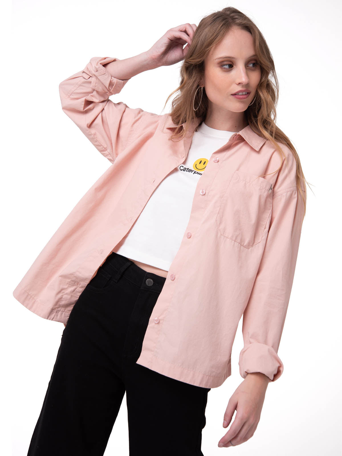 Camisa Manga Larga Mujer Oversized Rosa Cat
