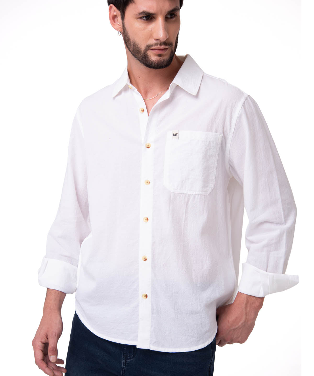 Camisa Manga Larga Hombre Lightweight Relaxed Blanco Cat