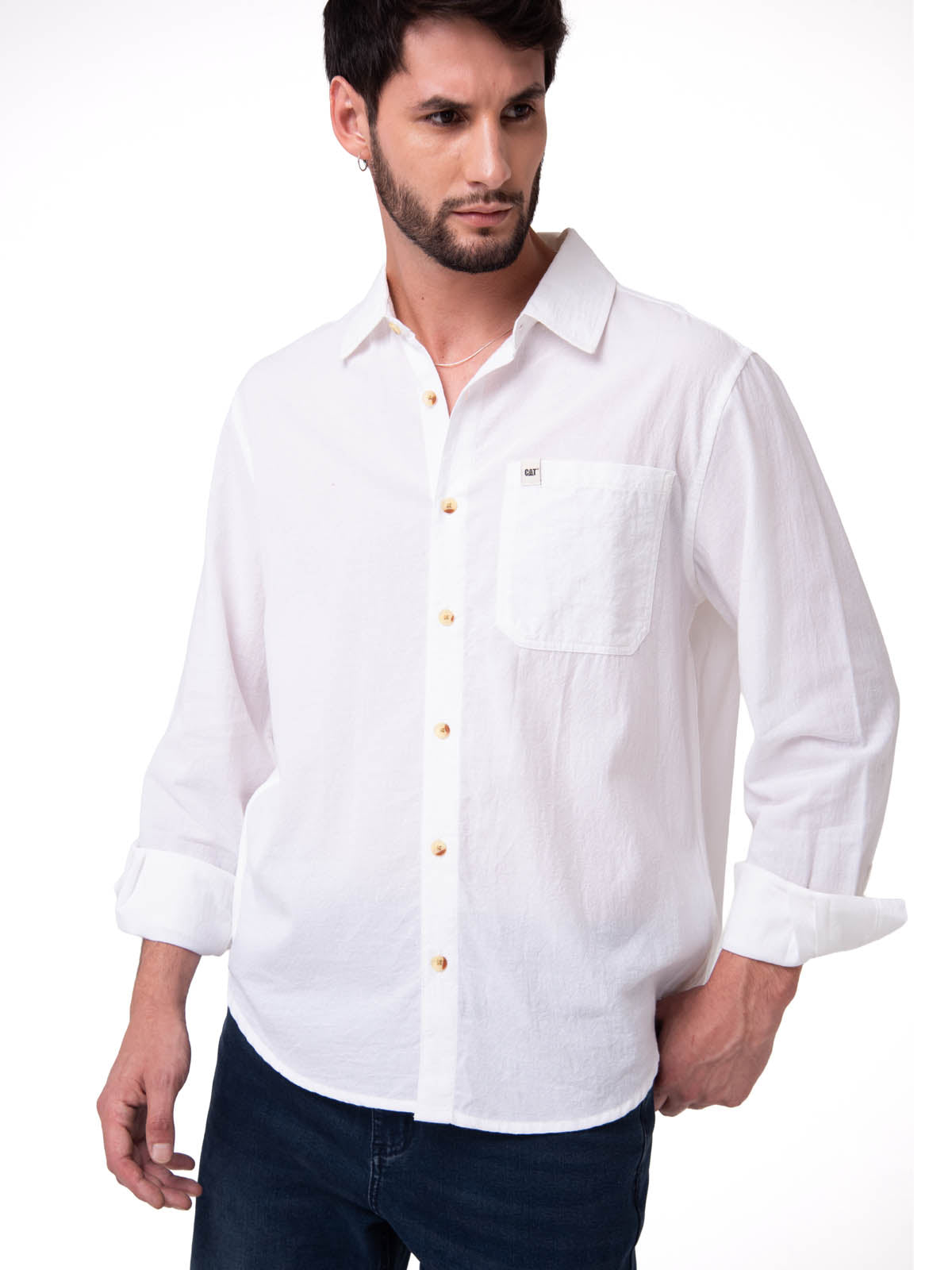 Camisa Manga Larga Hombre Lightweight Relaxed Blanco Cat
