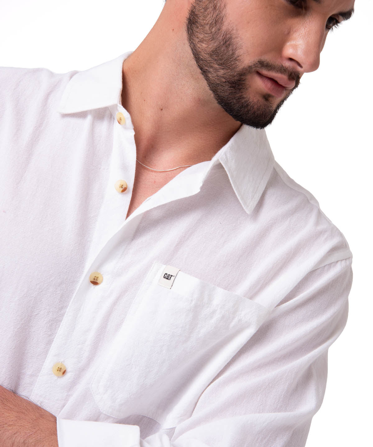 Camisa Manga Larga Hombre Lightweight Relaxed Blanco Cat