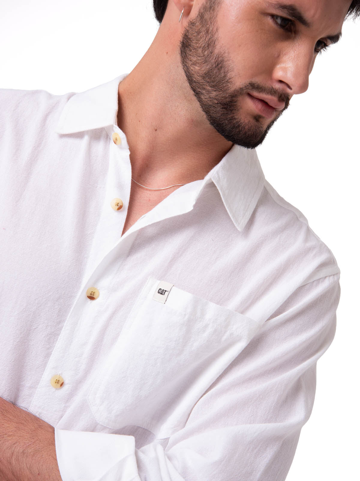 Camisa Manga Larga Hombre Lightweight Relaxed Blanco Cat