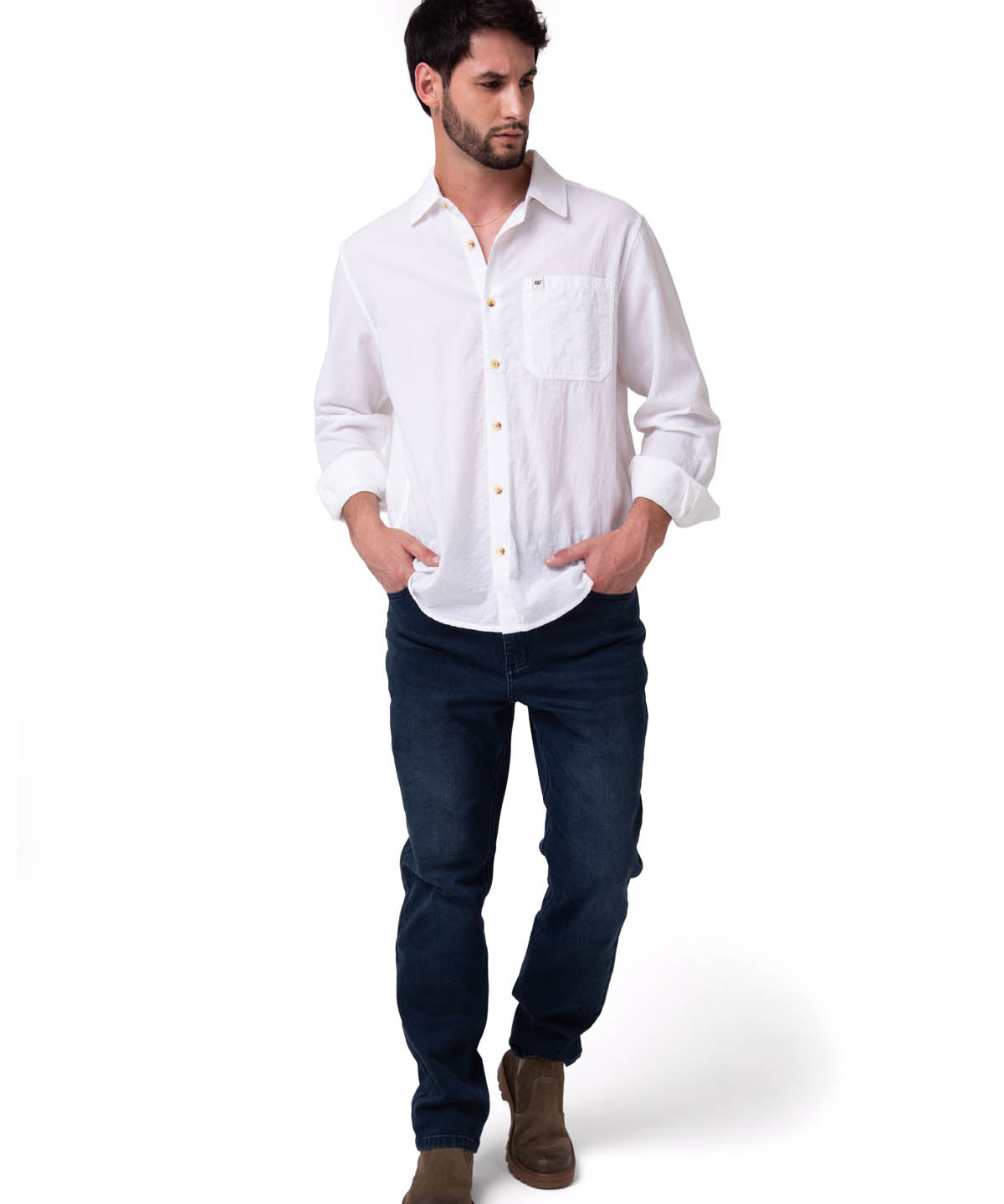 Camisa Manga Larga Hombre Lightweight Relaxed Blanco Cat