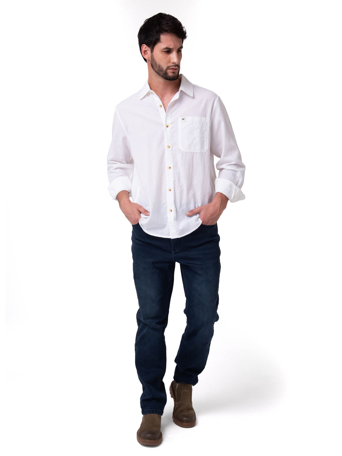 Camisa Manga Larga Hombre Lightweight Relaxed Blanco Cat