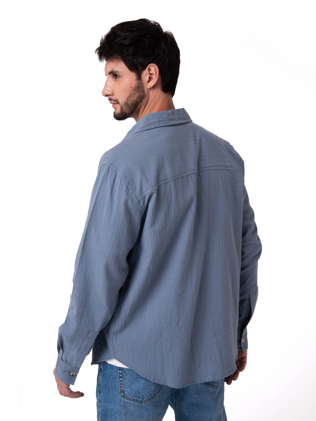 Camisa Manga Larga Hombre Lightweight Relaxed Azul Cat