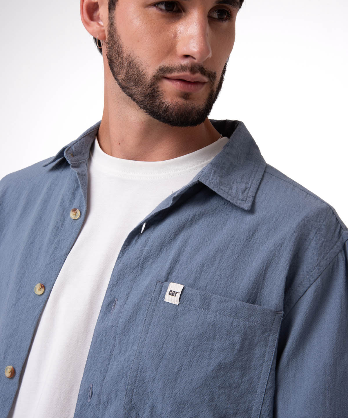 Camisa Manga Larga Hombre Lightweight Relaxed Azul Cat