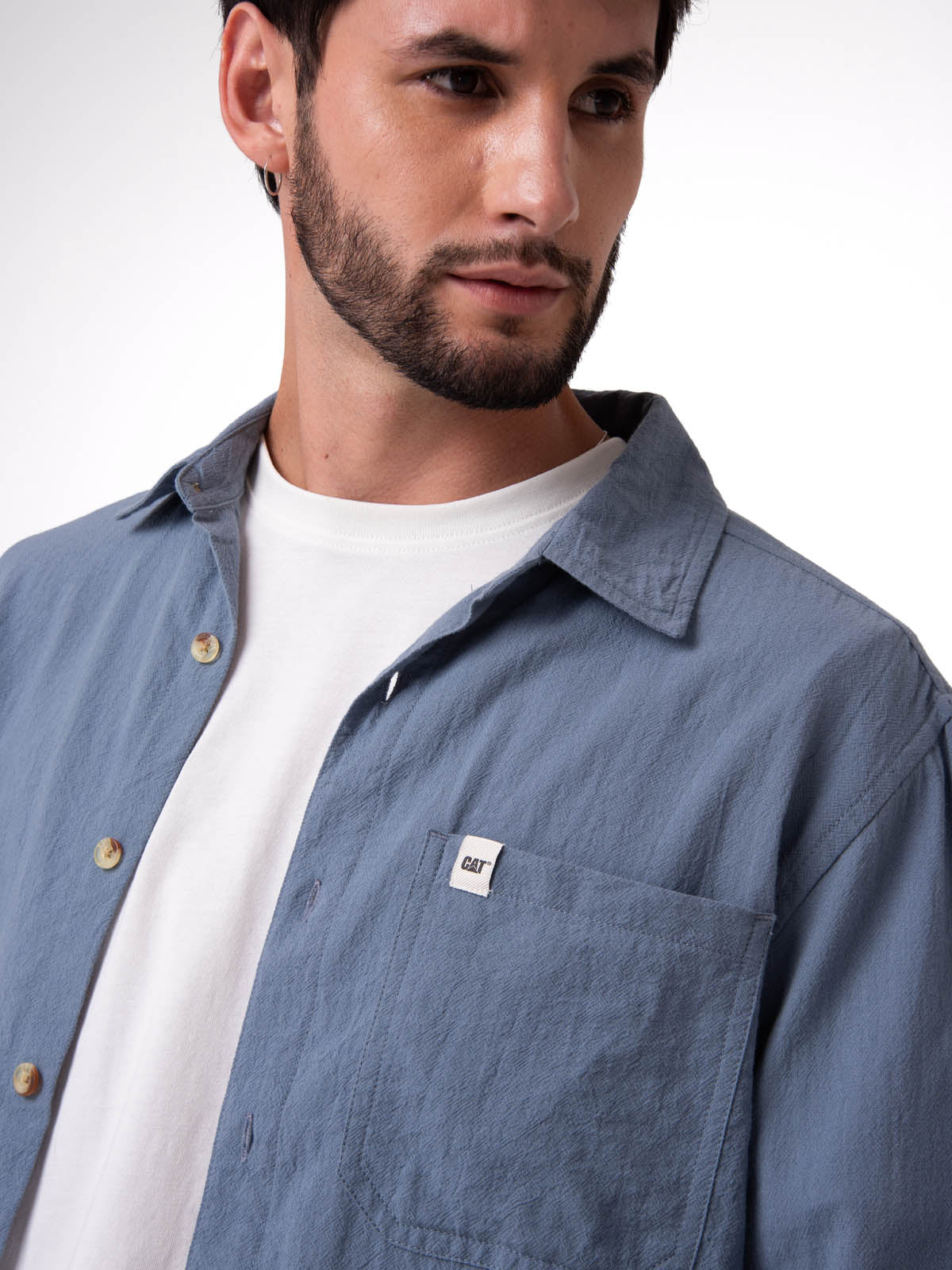 Camisa Manga Larga Hombre Lightweight Relaxed Azul Cat