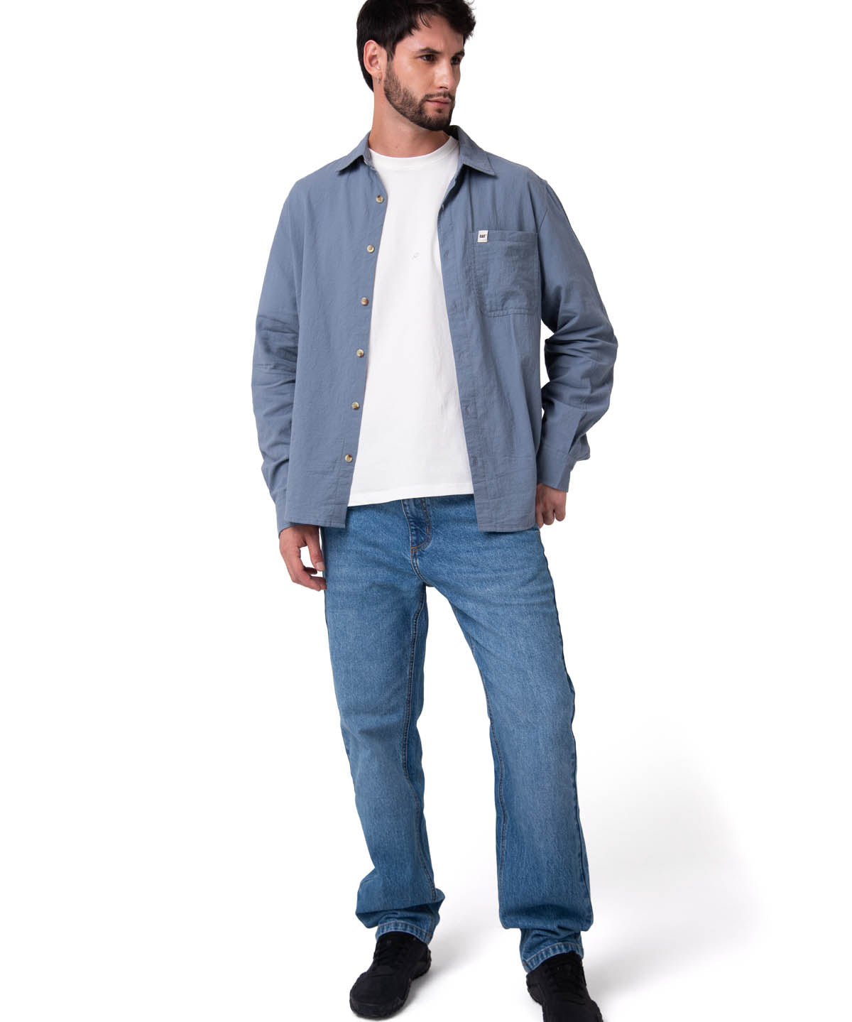 Camisa Manga Larga Hombre Lightweight Relaxed Azul Cat