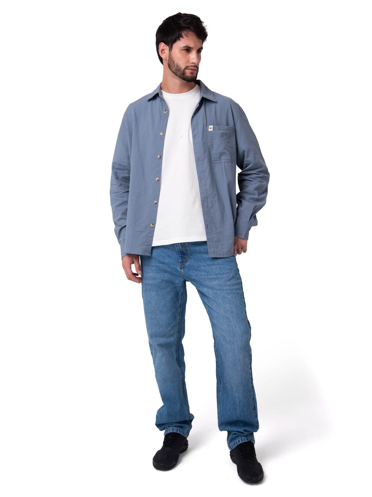 Camisa Manga Larga Hombre Lightweight Relaxed Azul Cat