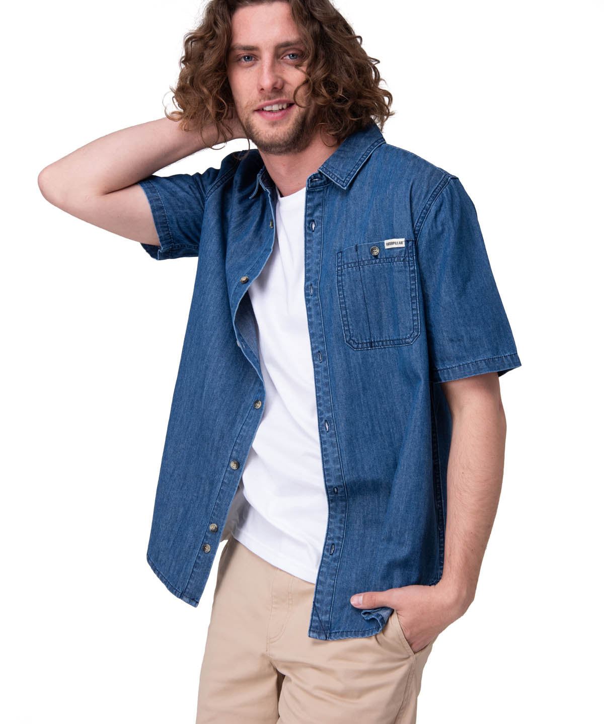 Camisa Manga Corta Hombre Chambray Short Sleev Azul