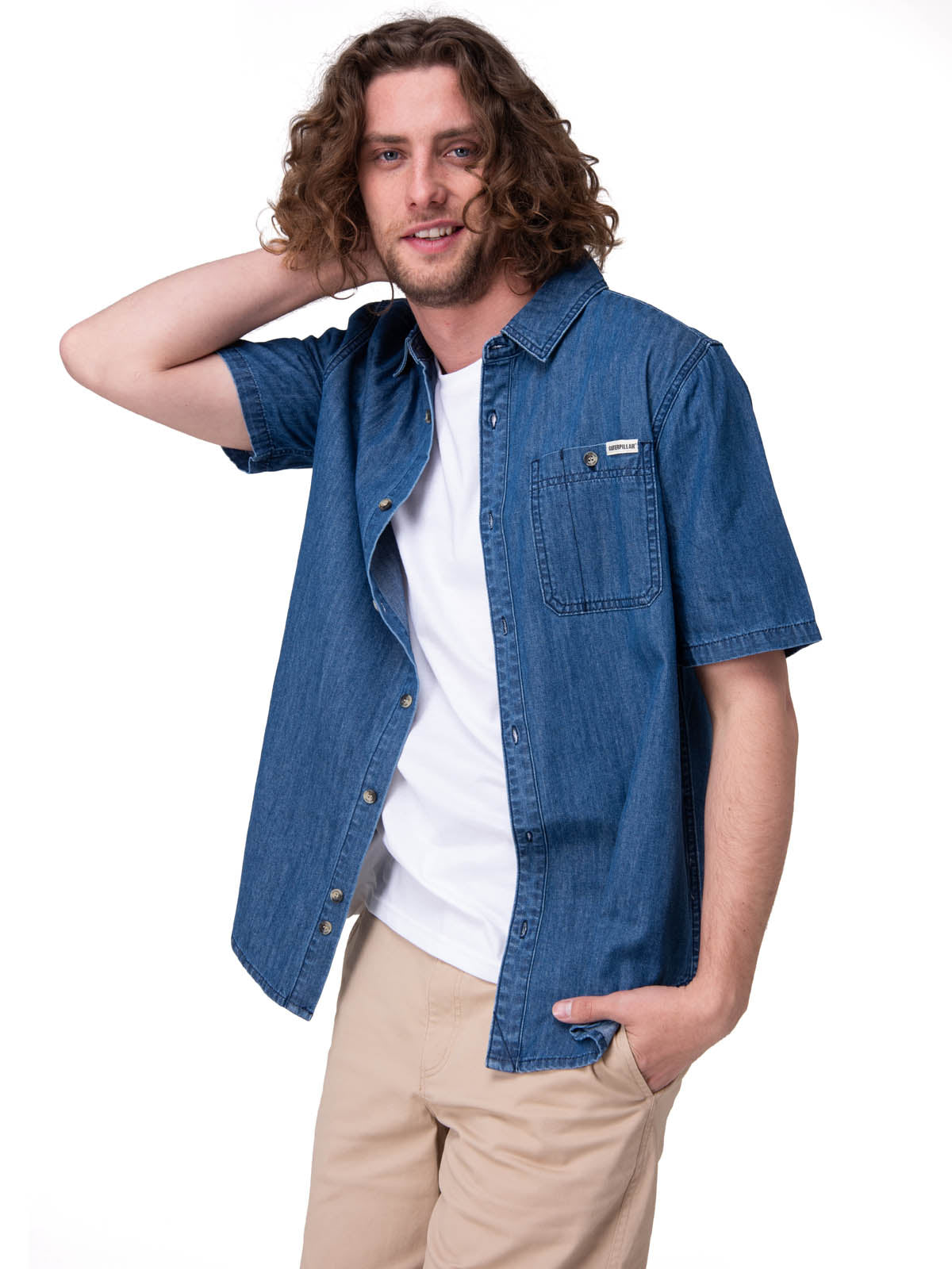 Camisa Manga Corta Hombre Chambray Short Sleev Azul