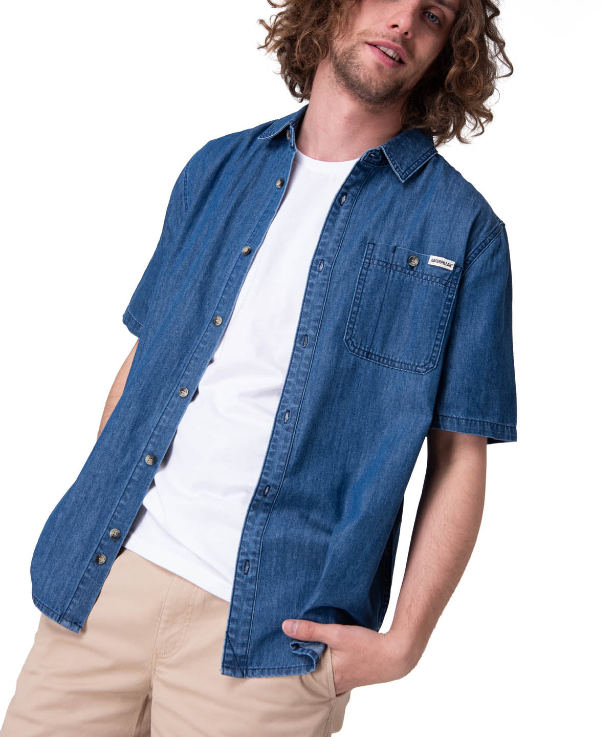 Camisa Manga Corta Hombre Chambray Short Sleev Azul