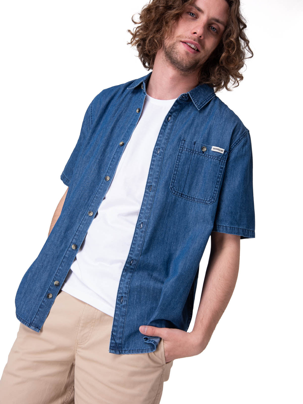 Camisa Manga Corta Hombre Chambray Short Sleev Azul