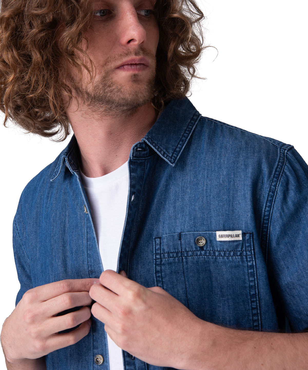 Camisa Manga Corta Hombre Chambray Short Sleev Azul