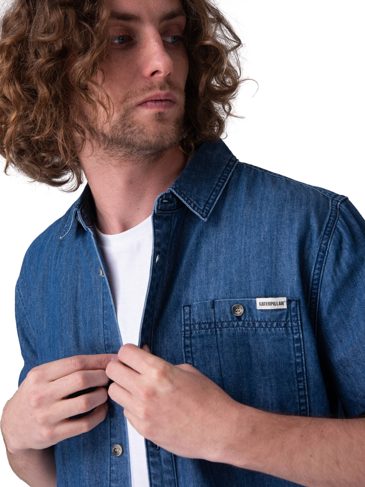 Camisa Manga Corta Hombre Chambray Short Sleev Azul