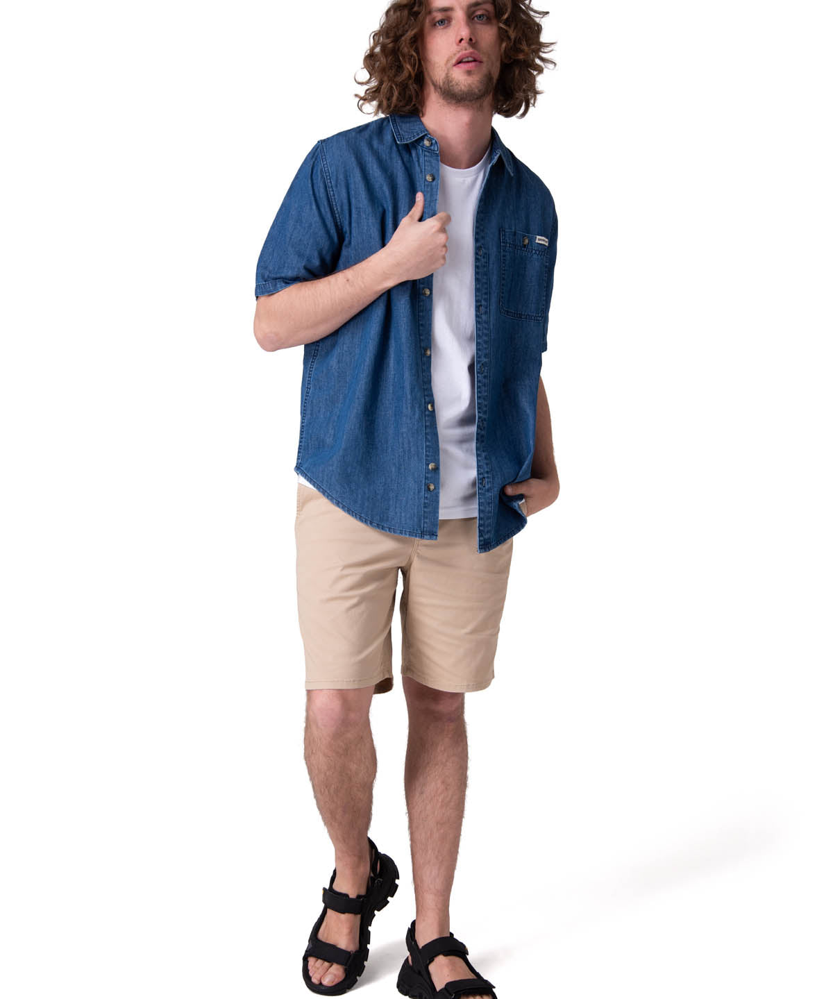 Camisa Manga Corta Hombre Chambray Short Sleev Azul