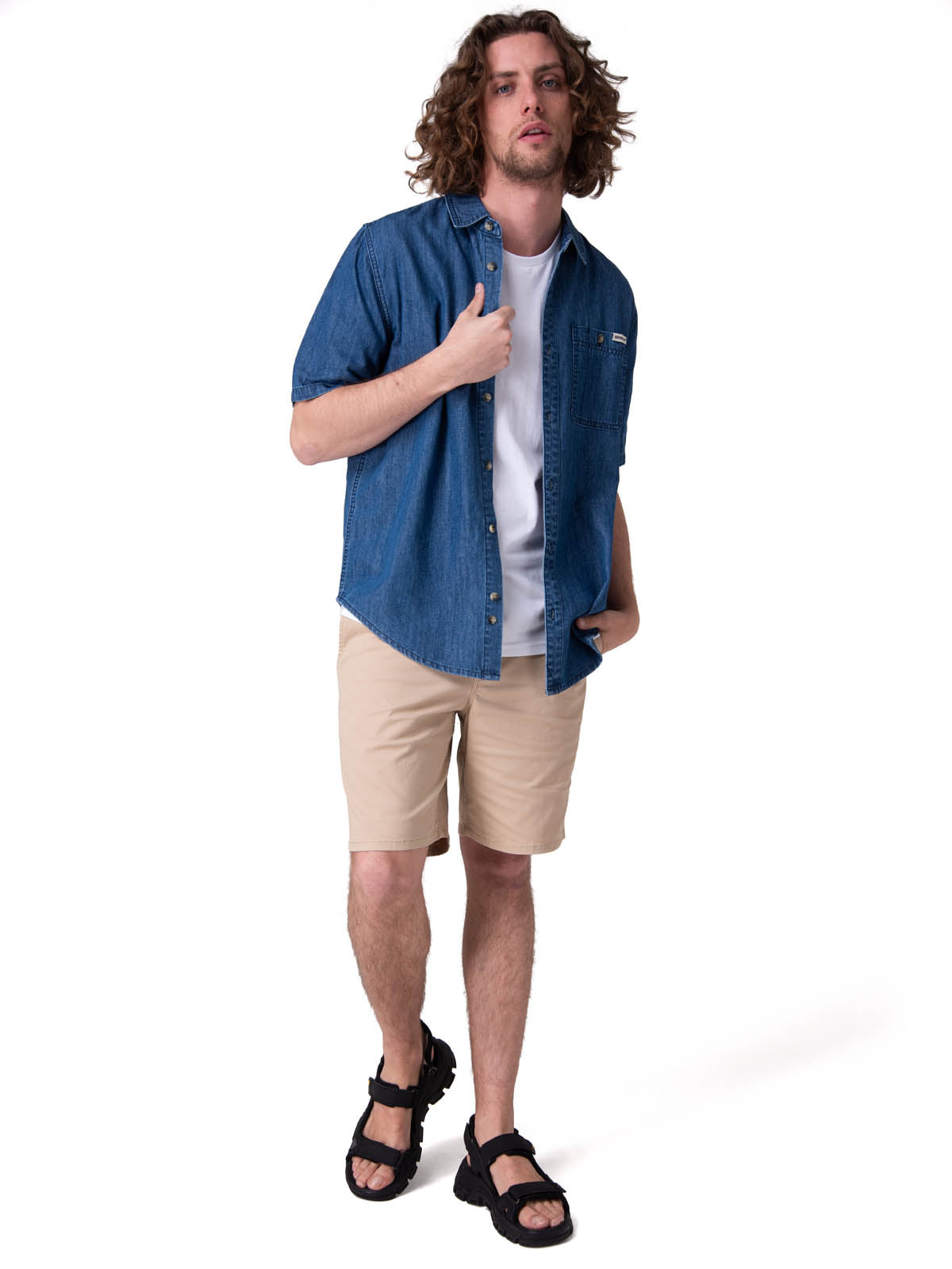 Camisa Manga Corta Hombre Chambray Short Sleev Azul