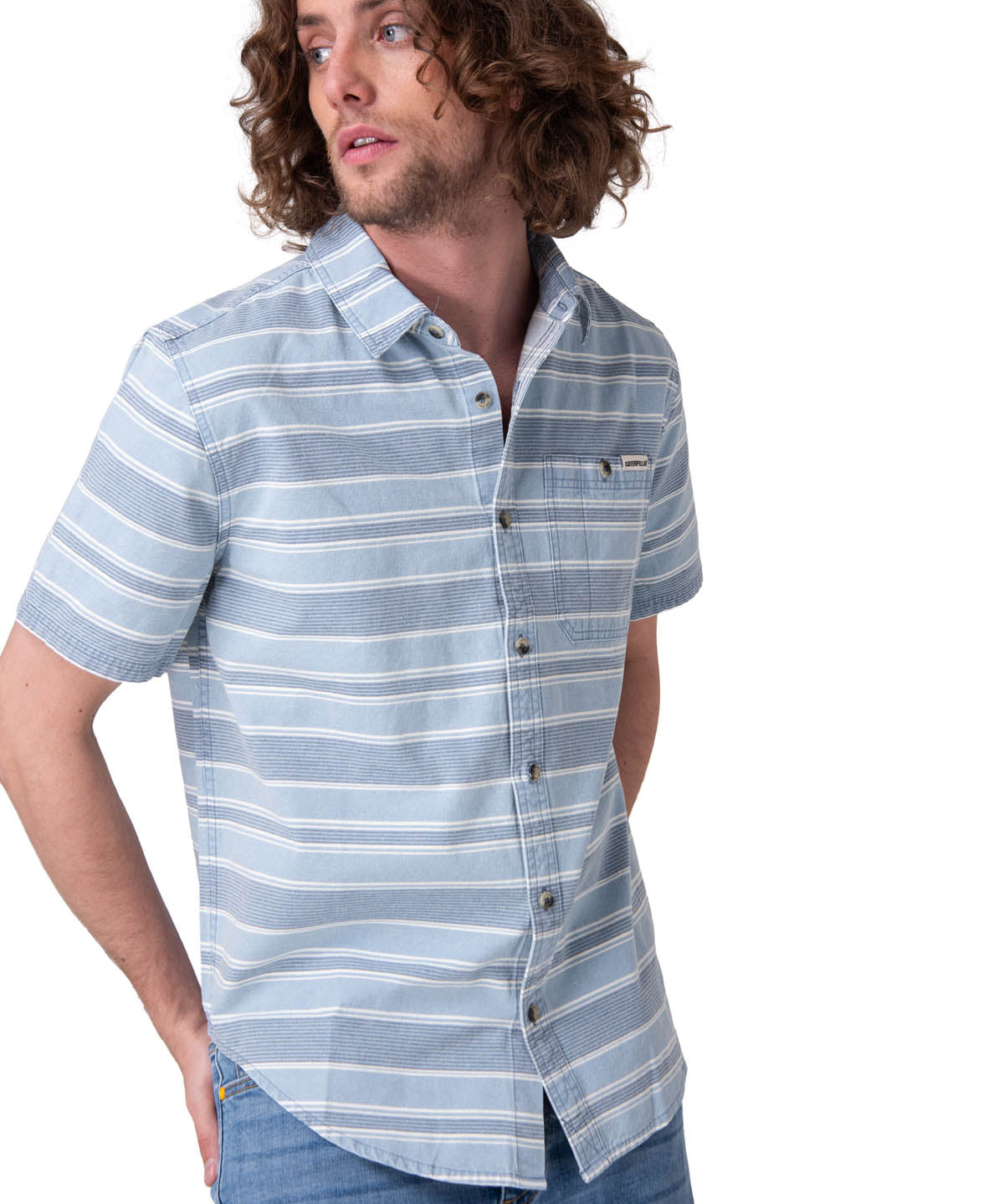 Camisa Manga Corta Hombre Chambray Plaid Short Azul
