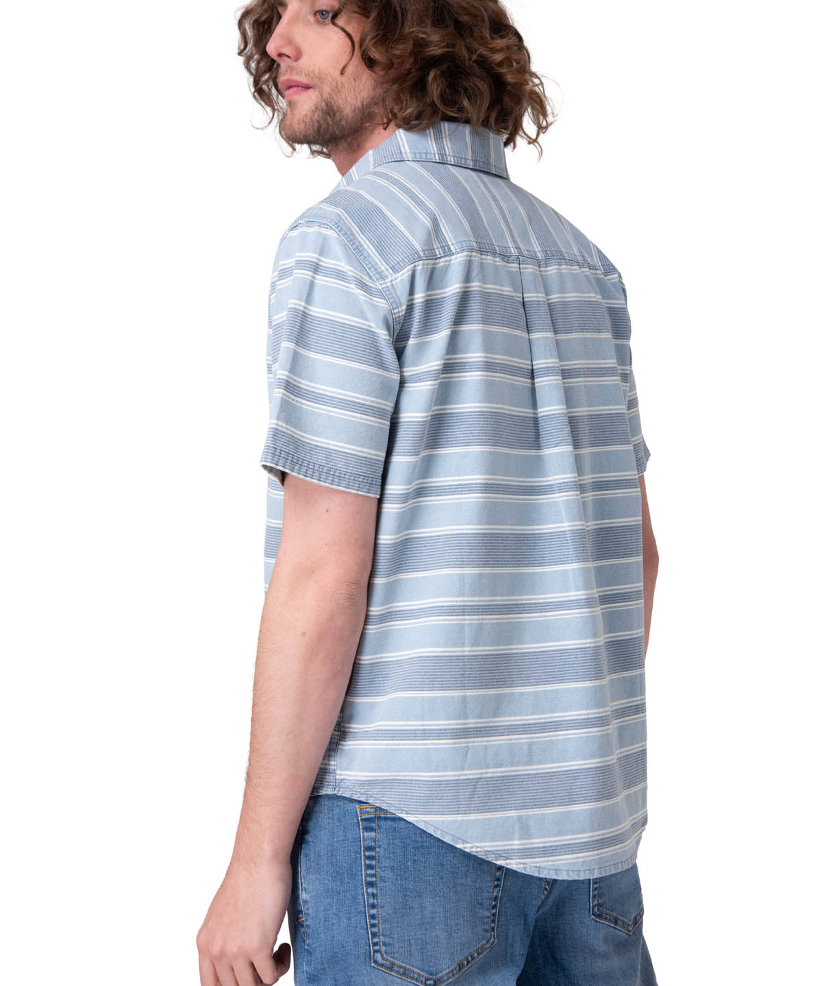 Camisa Manga Corta Hombre Chambray Plaid Short Azul