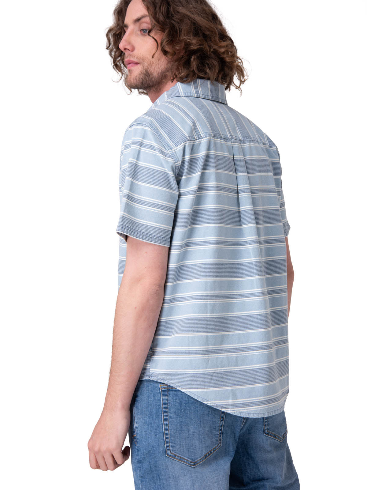 Camisa Manga Corta Hombre Chambray Plaid Short Azul
