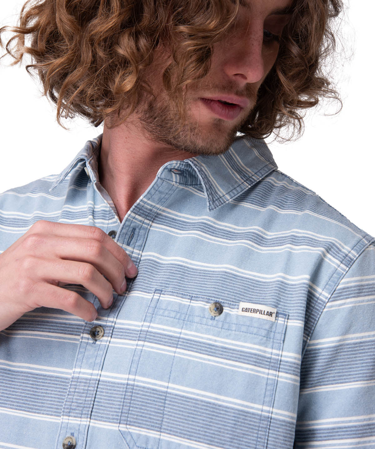 Camisa Manga Corta Hombre Chambray Plaid Short Azul