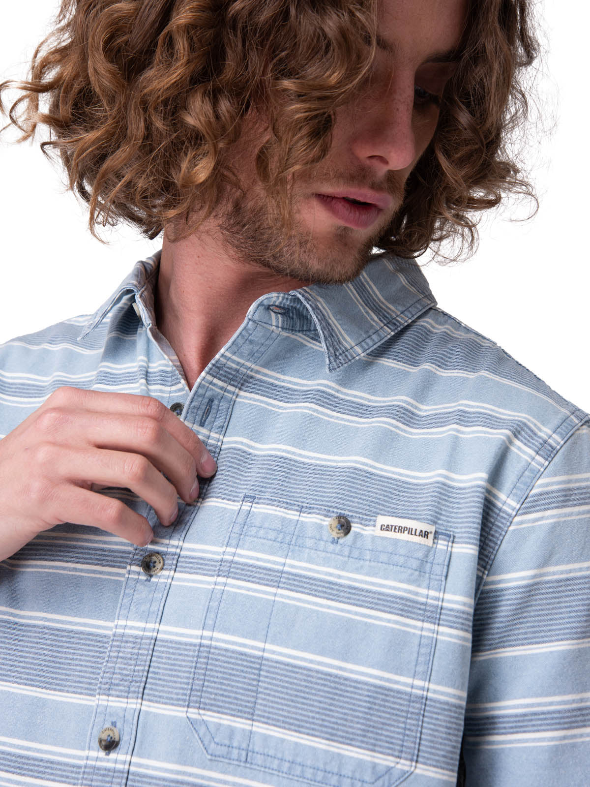 Camisa Manga Corta Hombre Chambray Plaid Short Azul