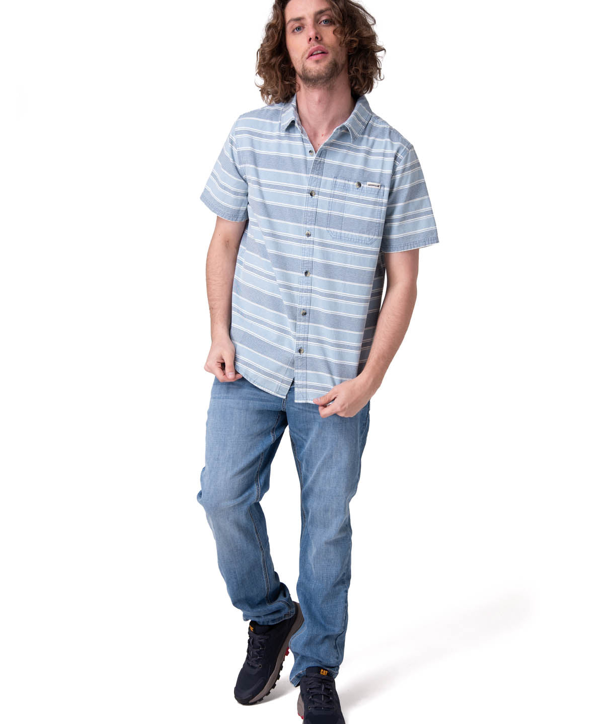 Camisa Manga Corta Hombre Chambray Plaid Short Azul
