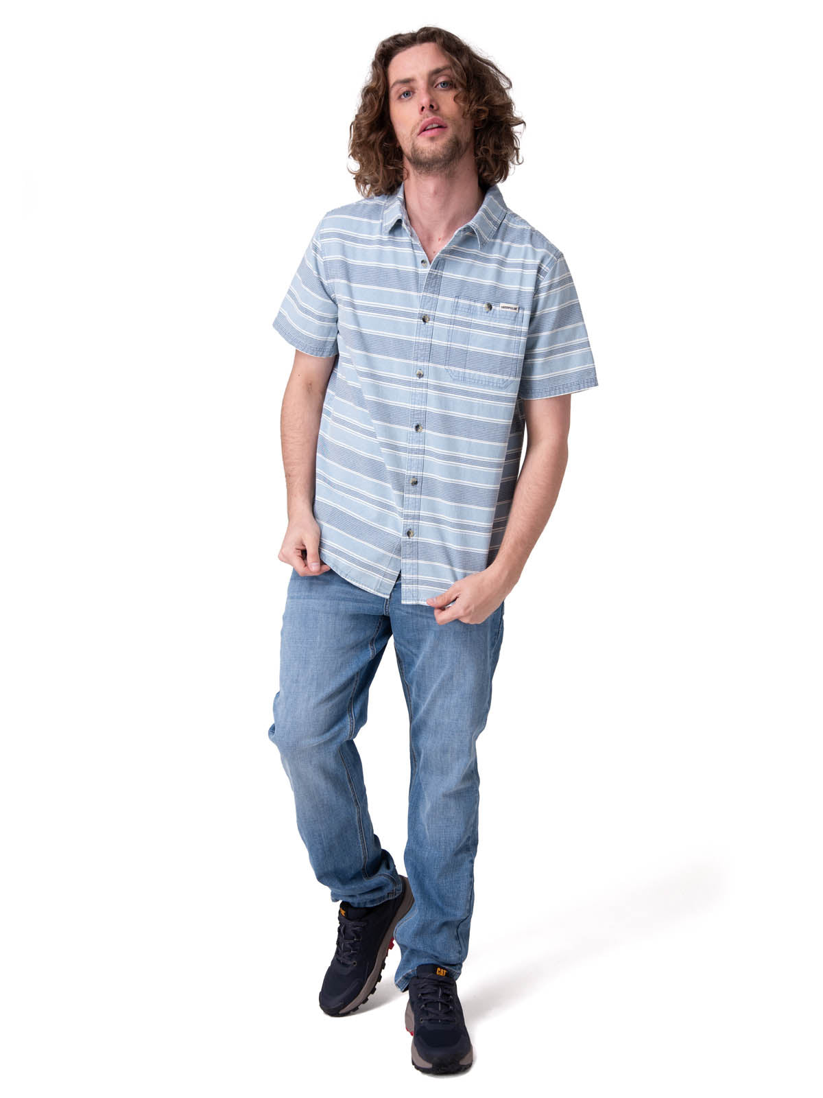 Camisa Manga Corta Hombre Chambray Plaid Short Azul
