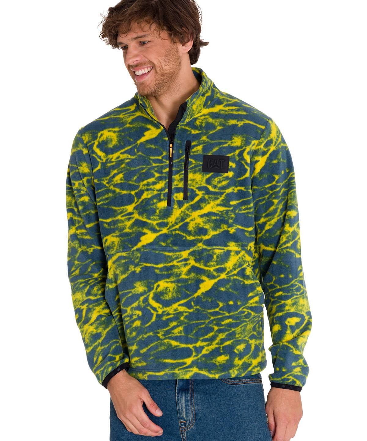 Polar Manga Larga Hombre Microfleece Quarter Zip Pullover Azul Cat