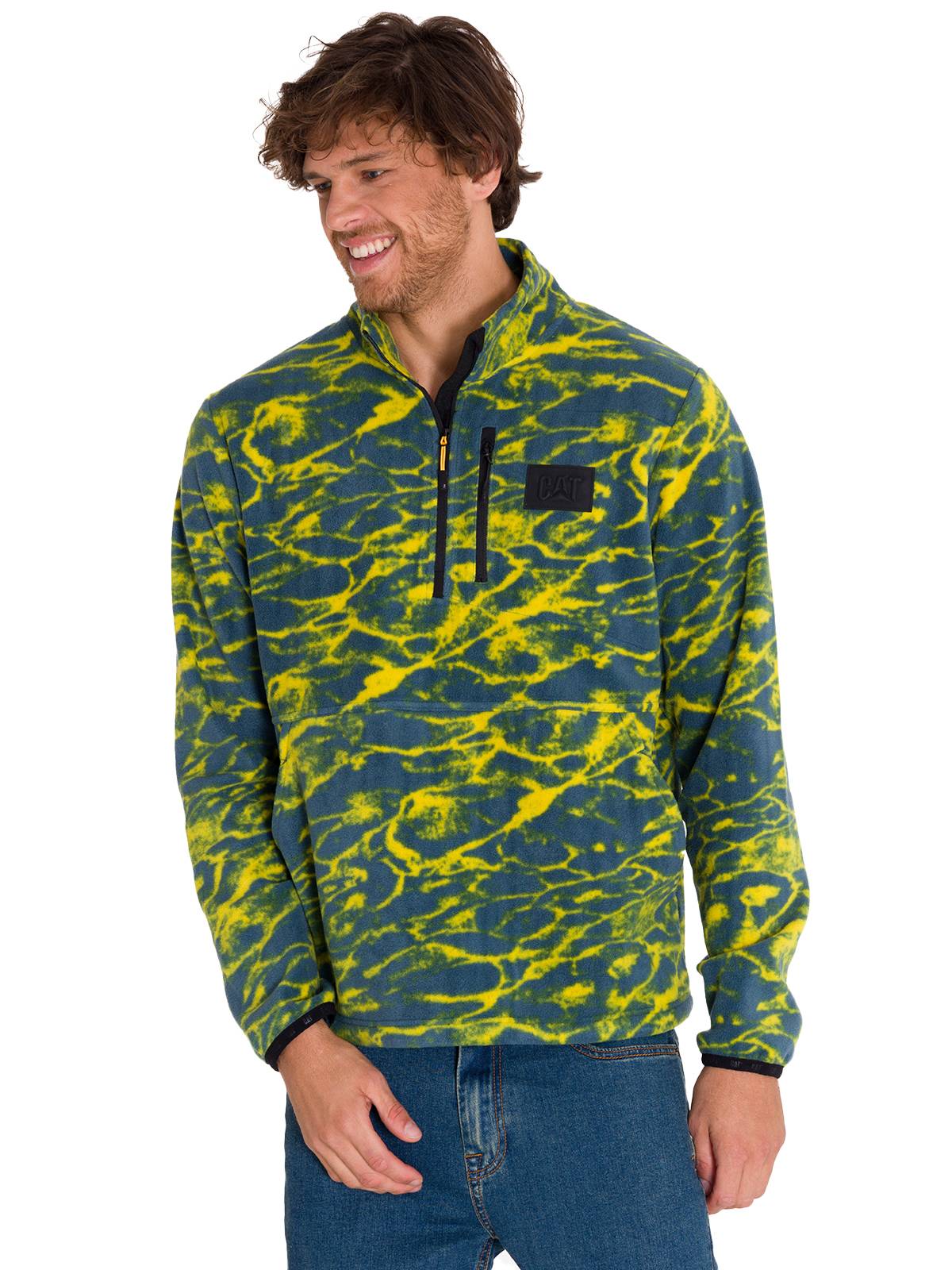 Polar Manga Larga Hombre Microfleece Quarter Zip Pullover Azul Cat