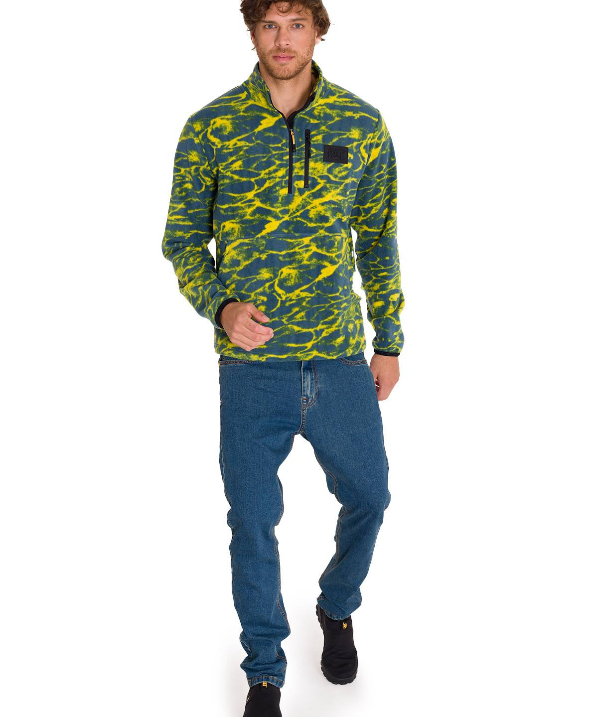 Polar Manga Larga Hombre Microfleece Quarter Zip Pullover Azul Cat