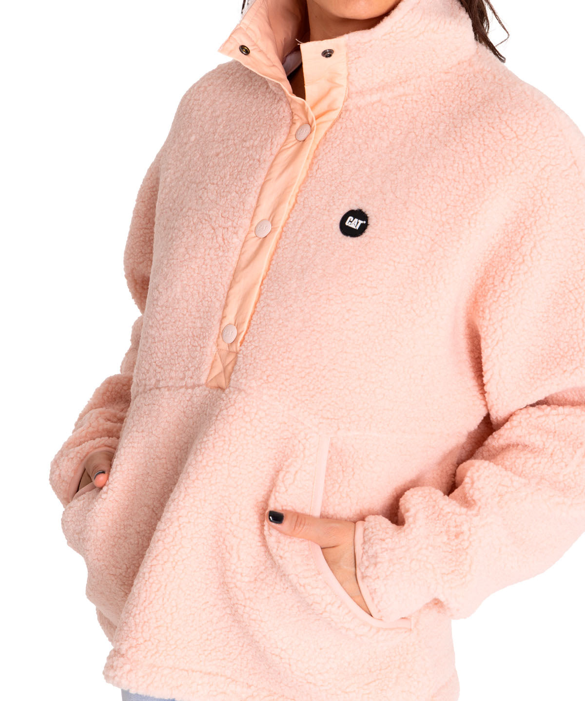 Polar Casual Mujer Sherpa Fleece Snap Front Pullover Jacket Rojo Cat