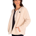 Polar Casual Mujer Long Button Front Sherpa Jacket Beige/Crudo Cat