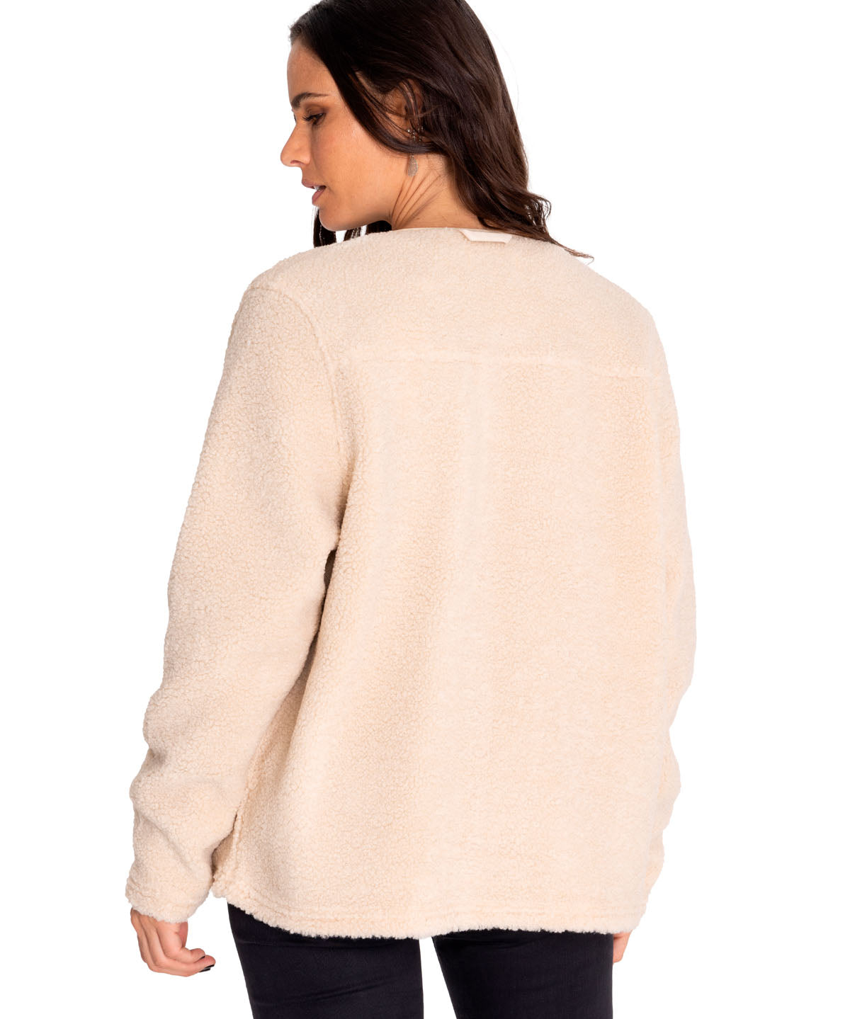 Polar Casual Mujer Long Button Front Sherpa Jacket Beige/Crudo Cat