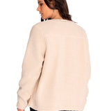 Polar Casual Mujer Long Button Front Sherpa Jacket Beige/Crudo Cat