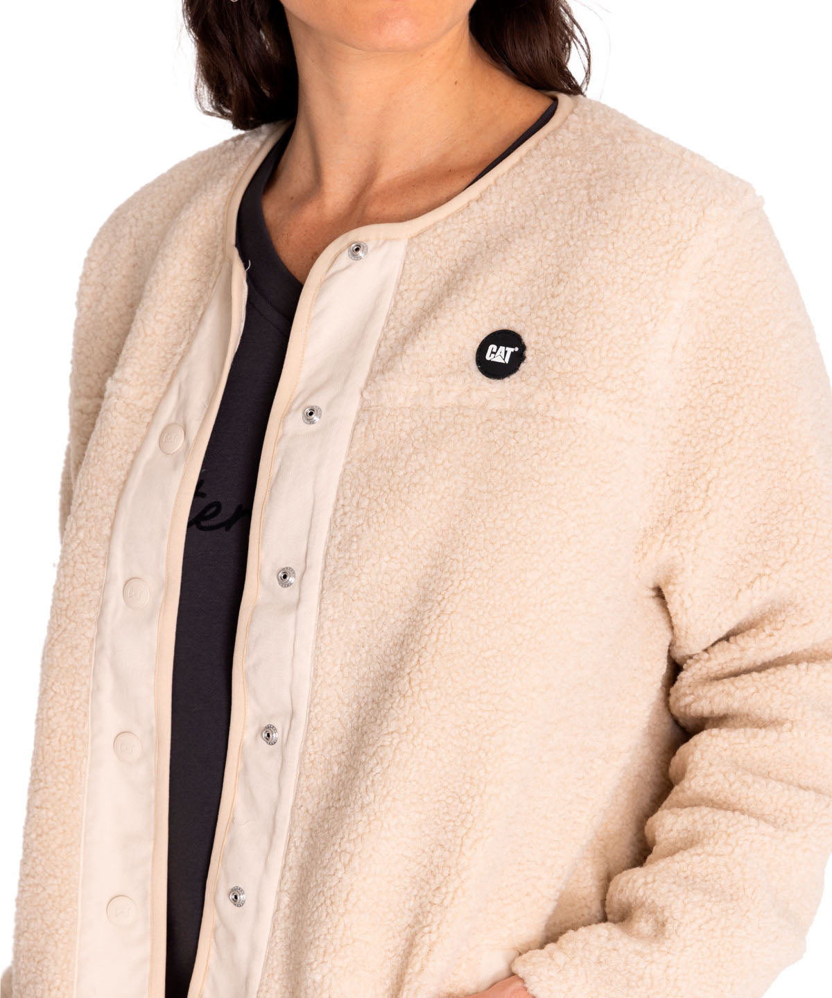 Polar Casual Mujer Long Button Front Sherpa Jacket Beige/Crudo Cat