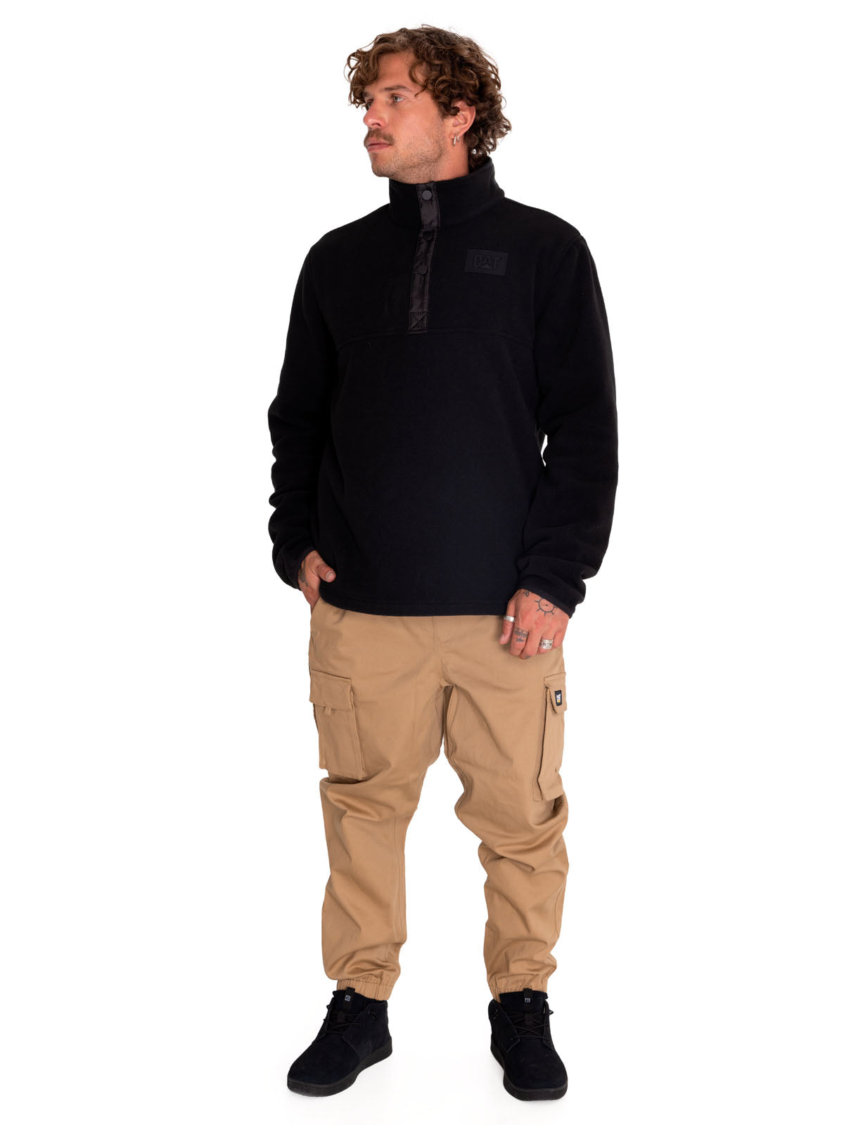 Polar Casual Hombre Polar Fleece Half Snap Jacket Negro Cat