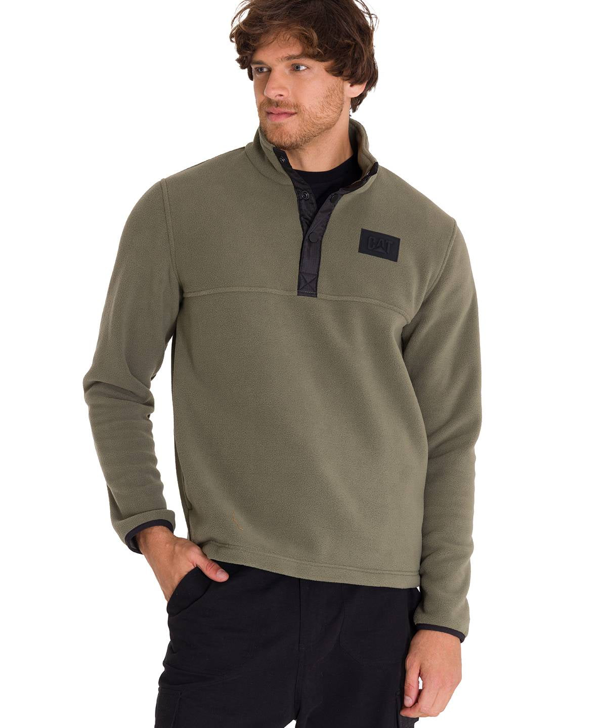 Polar Manga Larga Hombre Fleece Half Snap Oliva Cat