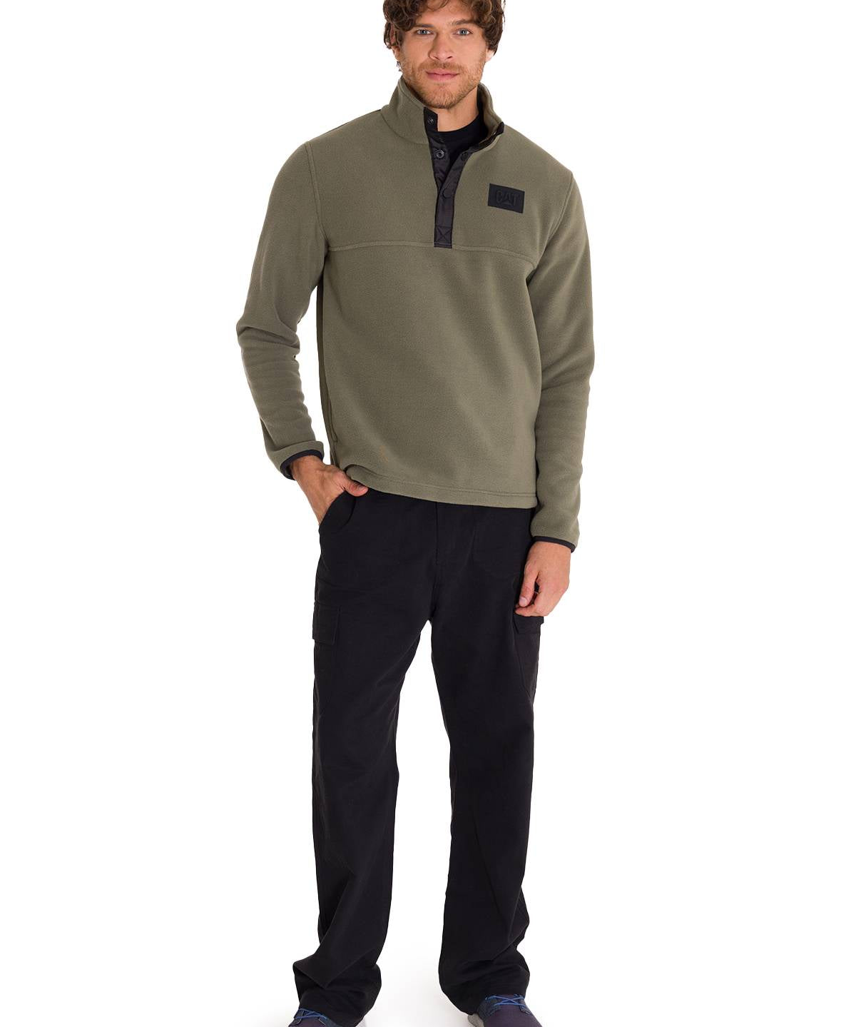 Polar Manga Larga Hombre Fleece Half Snap Oliva Cat