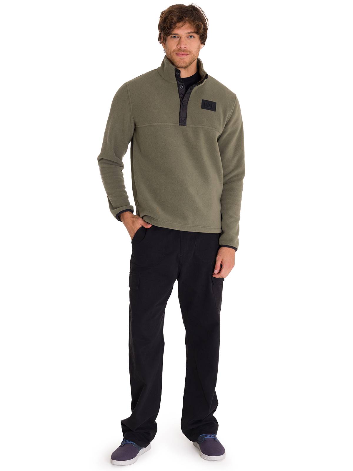 Polar Manga Larga Hombre Fleece Half Snap Oliva Cat