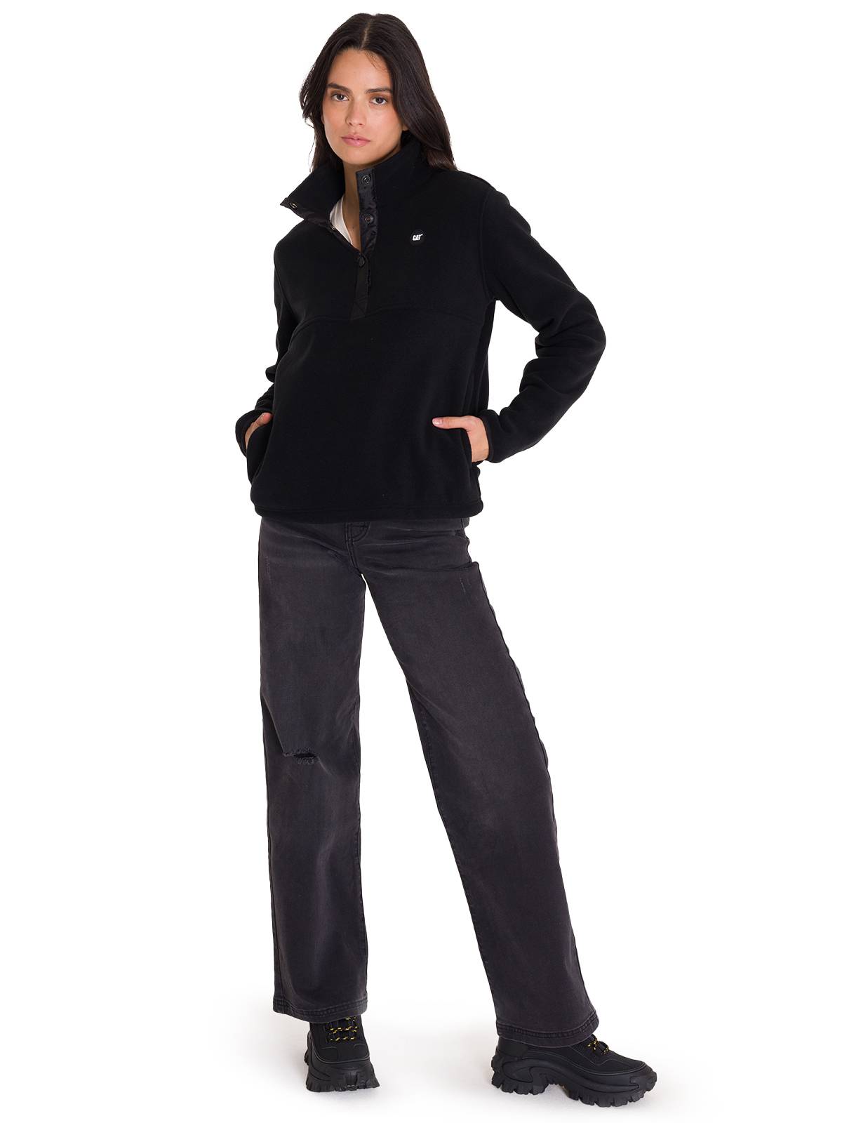 Polar Manga Larga Mujer W Polar Fleece Half Snap Po Negro Cat