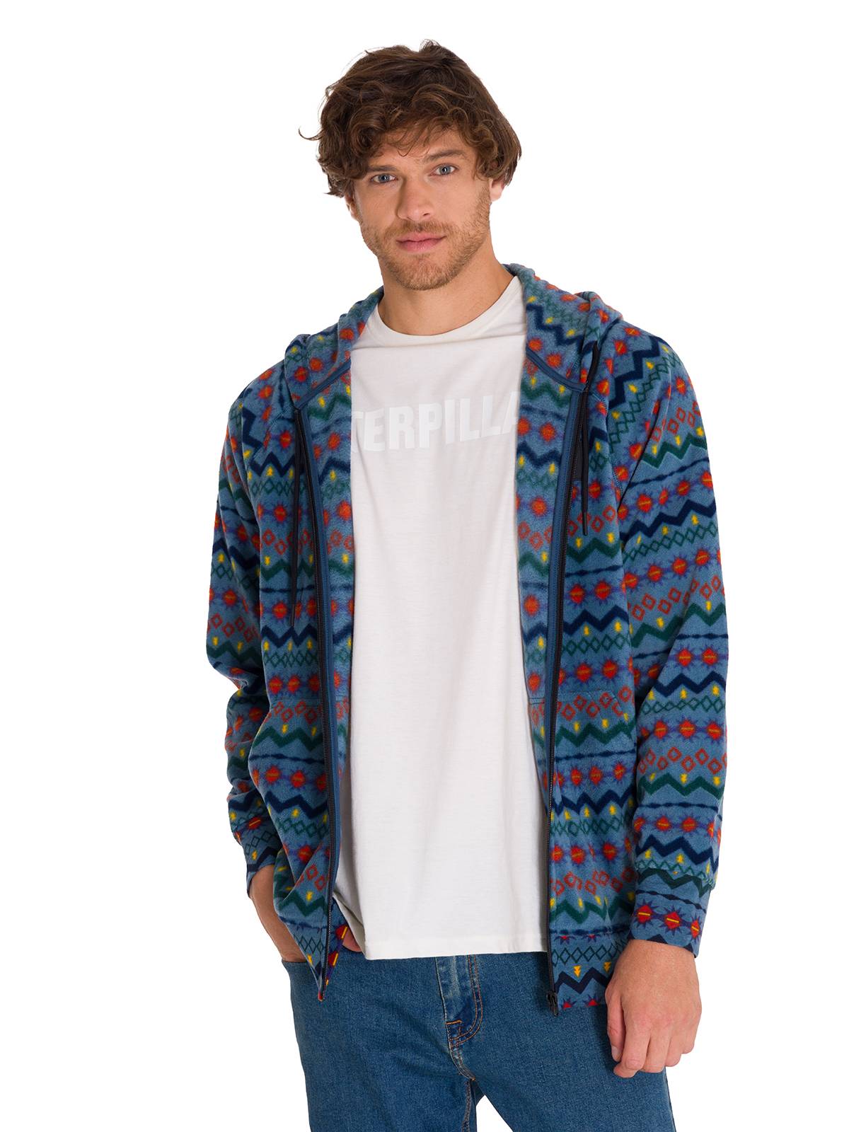 Polar Manga Larga Unisex Microfleece Full Zip Hoodie Petróleo Cat