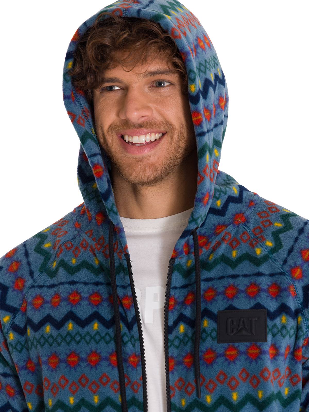 Polar Manga Larga Unisex Microfleece Full Zip Hoodie Petróleo Cat